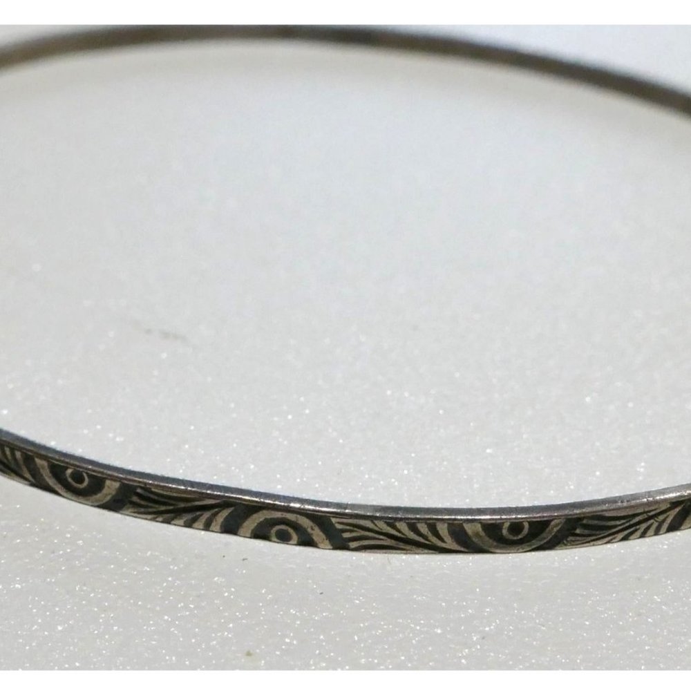 Antique Sterling Silver Baby Bangle Bracelet With Engraved Design